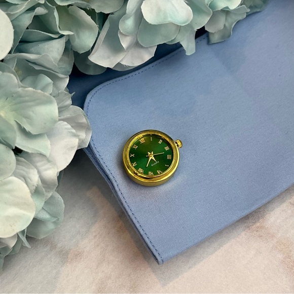 Emerald Green and Gold Quartz Watch Cufflinks - Picture 10 of 16